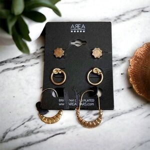 Nordstrom NWT Brass 14K Gold Plated Earring Sets Area Stars